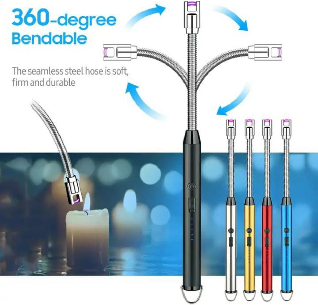 Arc Lighter With Usb Charging | Flameless Windproof | LED Battery Display | Safety Switch | Rotate 360 Degrees ( Random Color )